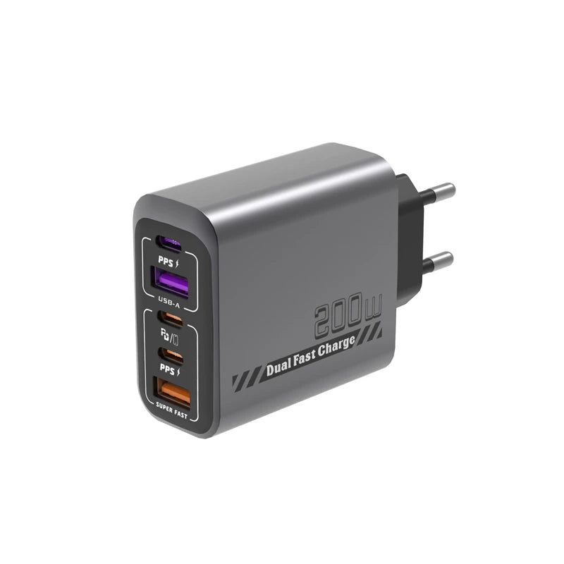 Gray EU Plug Type GaN 120W Multi-Port USB PD Travel Wall Charger