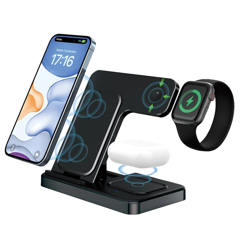Style 2 Black Color 3-in-1 Foldable Wireless Charging Station for Apple