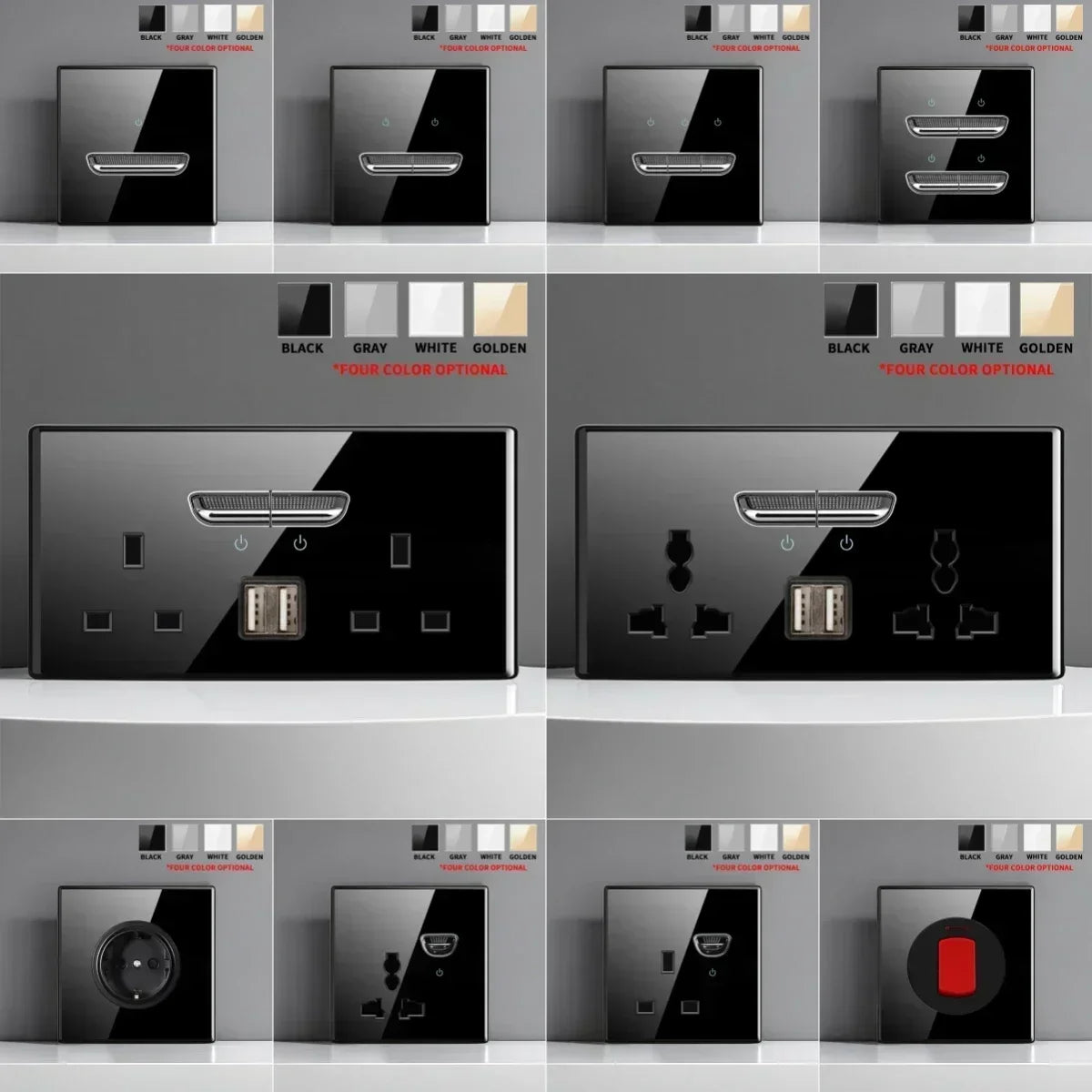 Tempered Glass Wall Switch Socket with Indicator Light