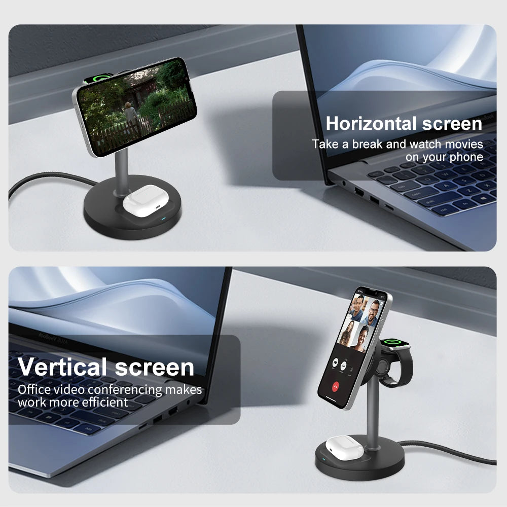 3-in-1 Magnetic Wireless Charging Stand For Apple Devices