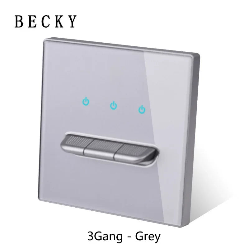 3Gang - Grey Color Retro Glass Panel Toggle Light Switch with LED Indicator