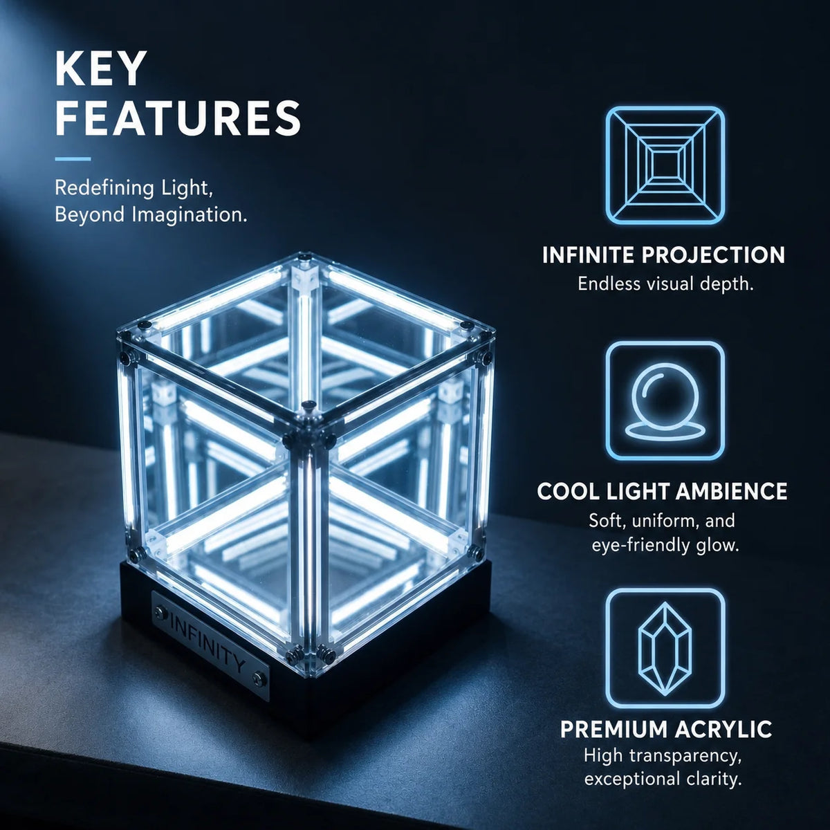 Hypercube LED Table Lamp Infinity Mirror Acrylic Decor