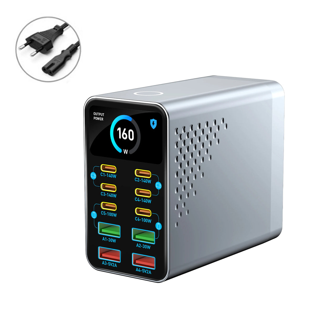 EU Plug Type 10‑Port GaN USB-C Desktop Charger – 140W PD Hub