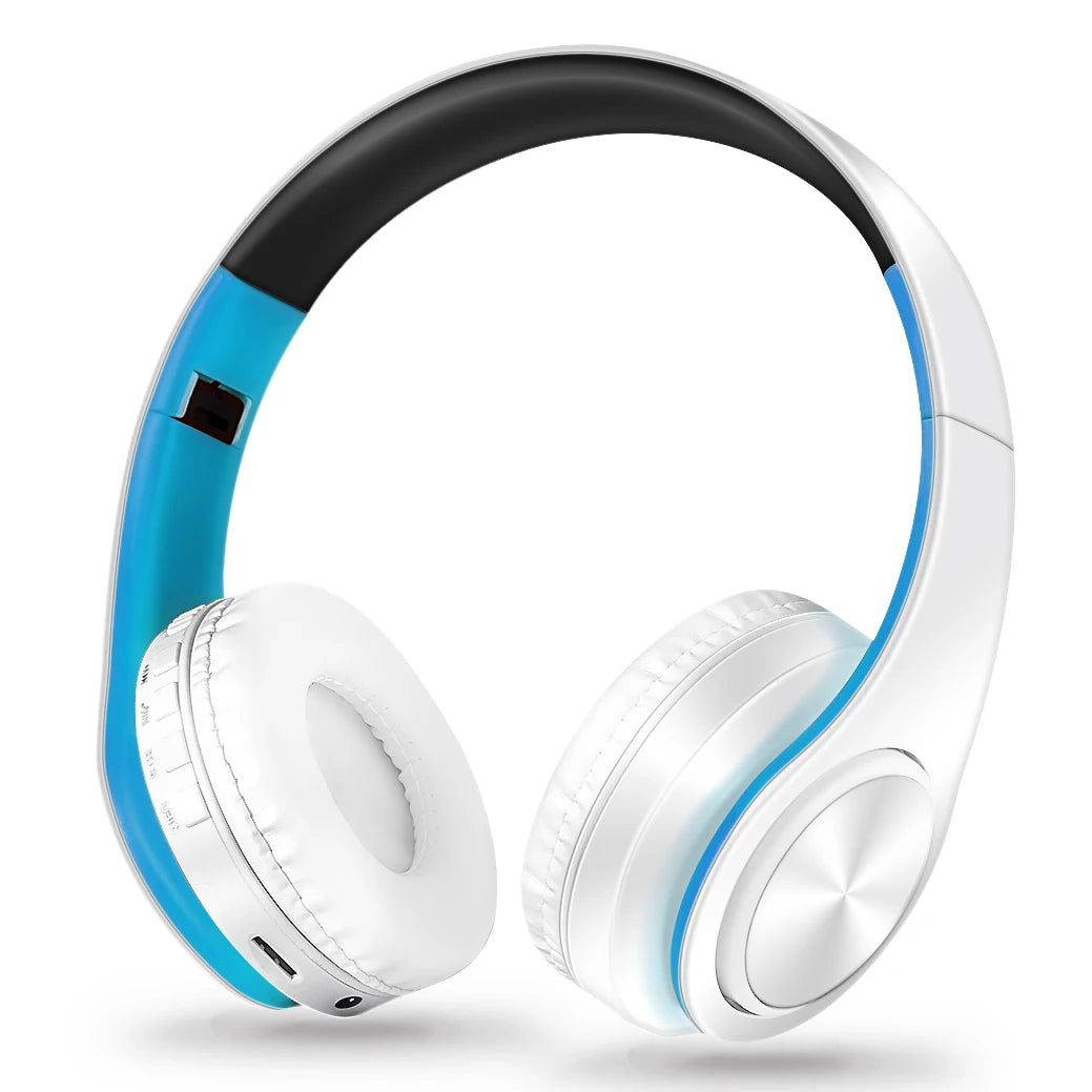 White blue Color Bluetooth Over-Ear Headphones With Mic, FM And TF Card