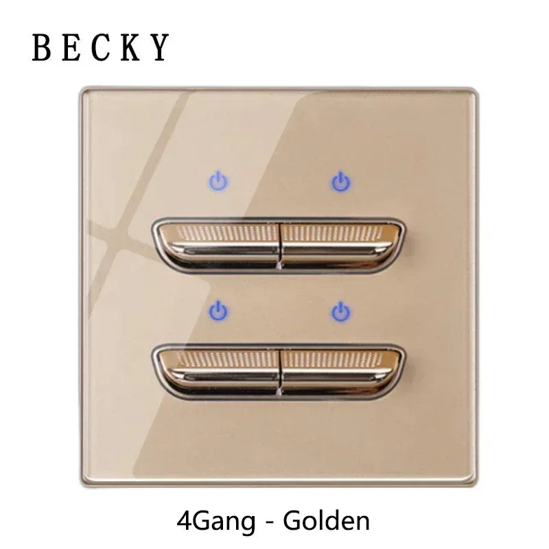 4Gang - Golden Color Retro Glass Panel Toggle Light Switch with LED Indicator