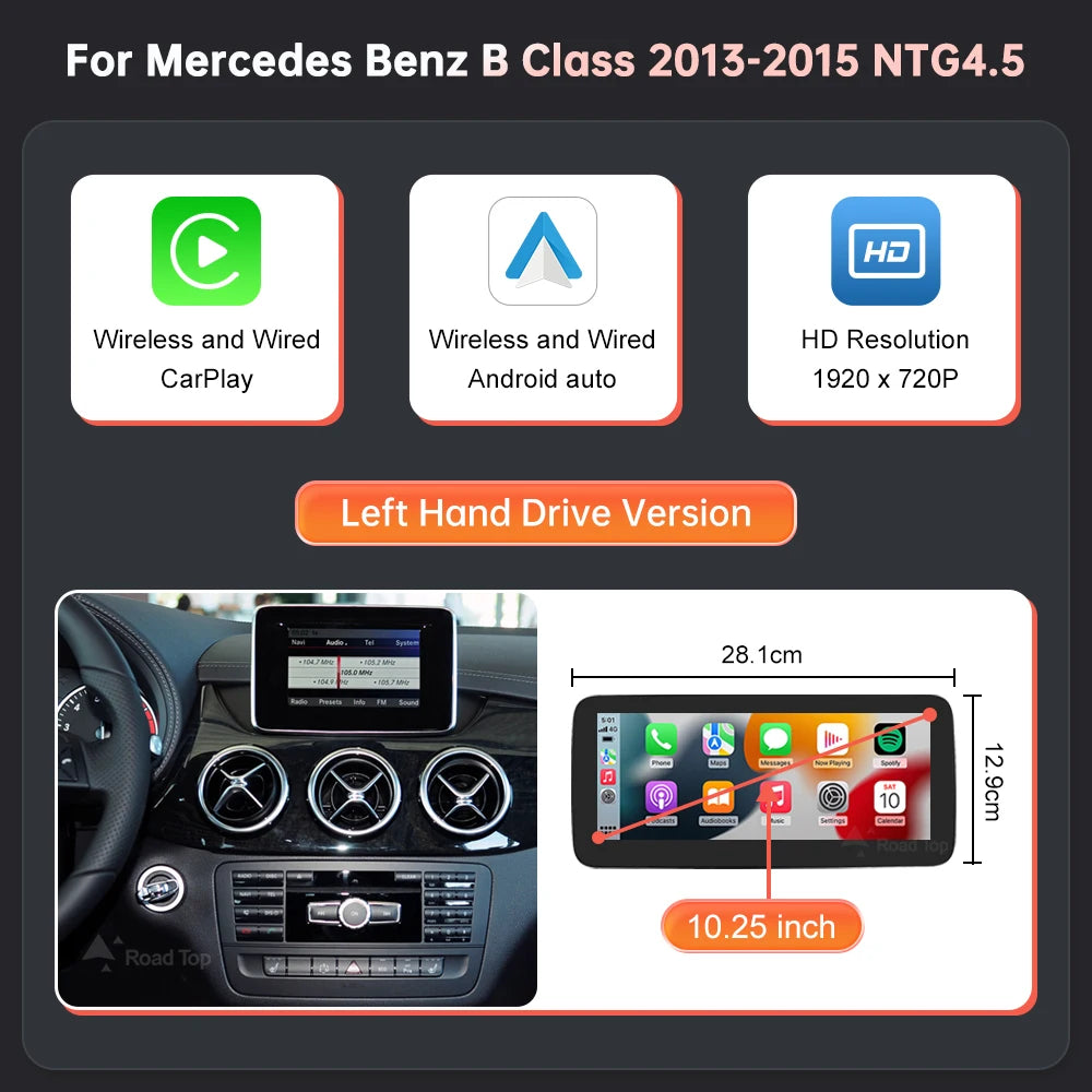 10.25 B class LHD Color Wireless CarPlay Android Auto Screen For Mercedes-Benz
