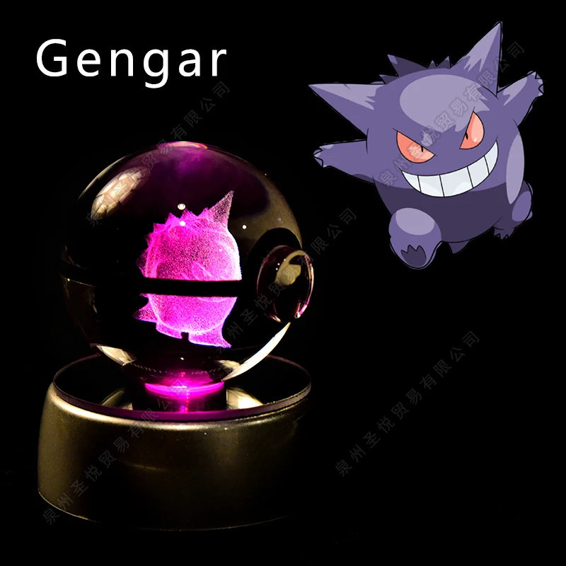 04 Gengar Emitting Color 3D Crystal Pokeball LED Night Light – Gift Statue