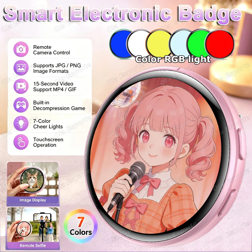 Pink Color Bluetooth Digital Anime Badge – Dynamic Display Pin