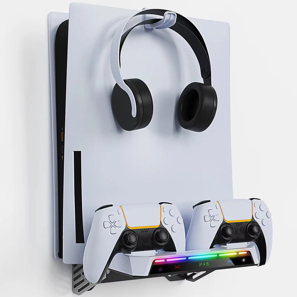 Wall Mount Stand for PS5 with Dual Charger & RGB Lights