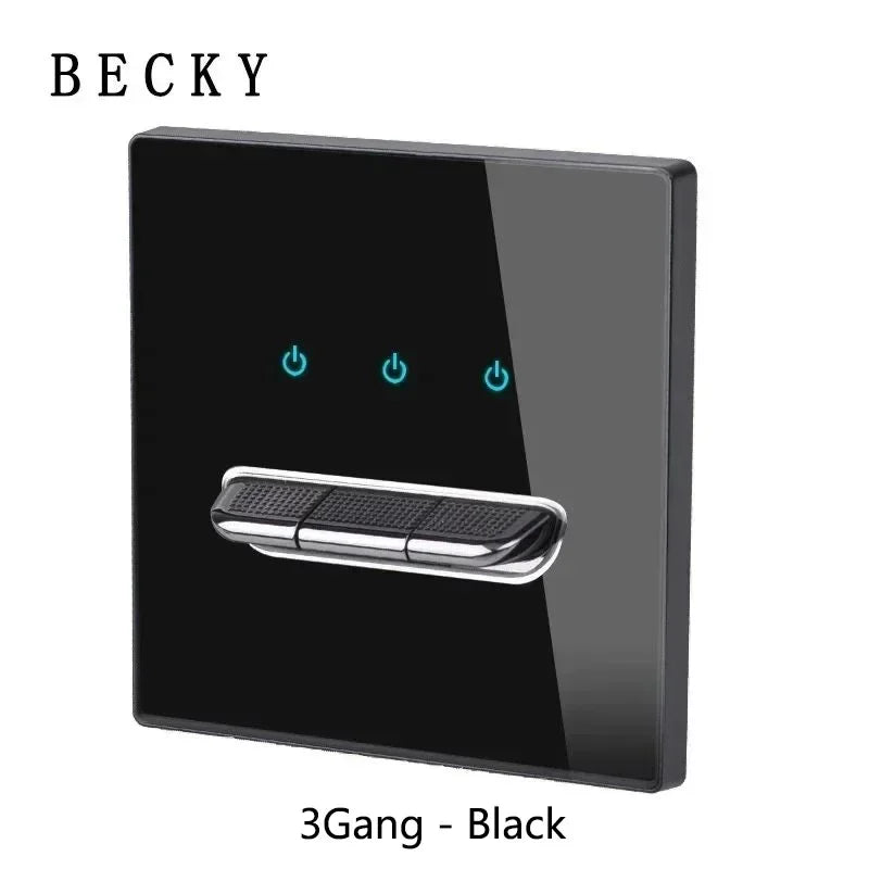 3Gang - Black Color Retro Glass Panel Toggle Light Switch with LED Indicator