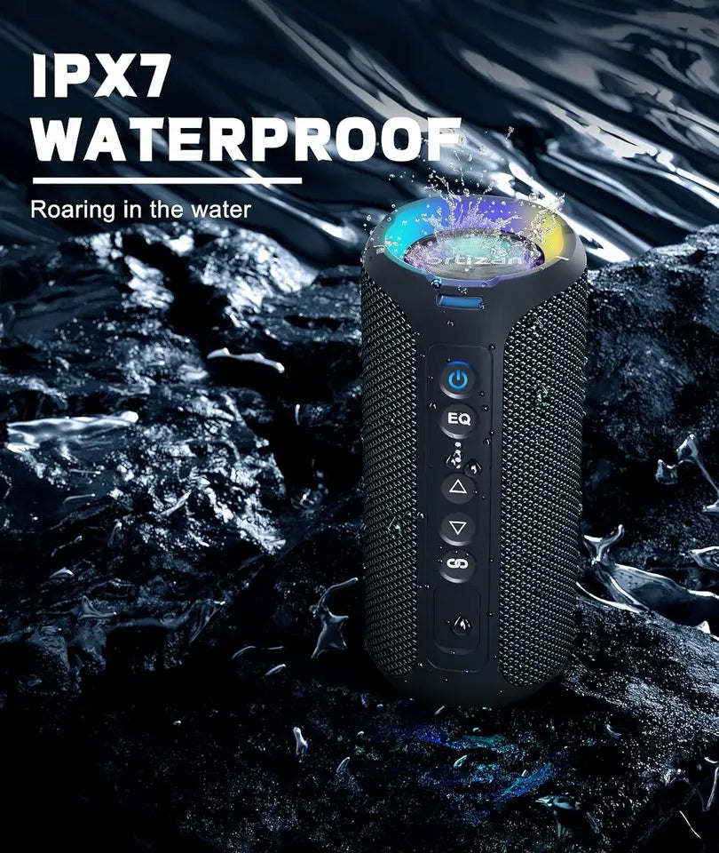 40W Portable Bluetooth Speaker – Deep Bass, IPX7, LED Light