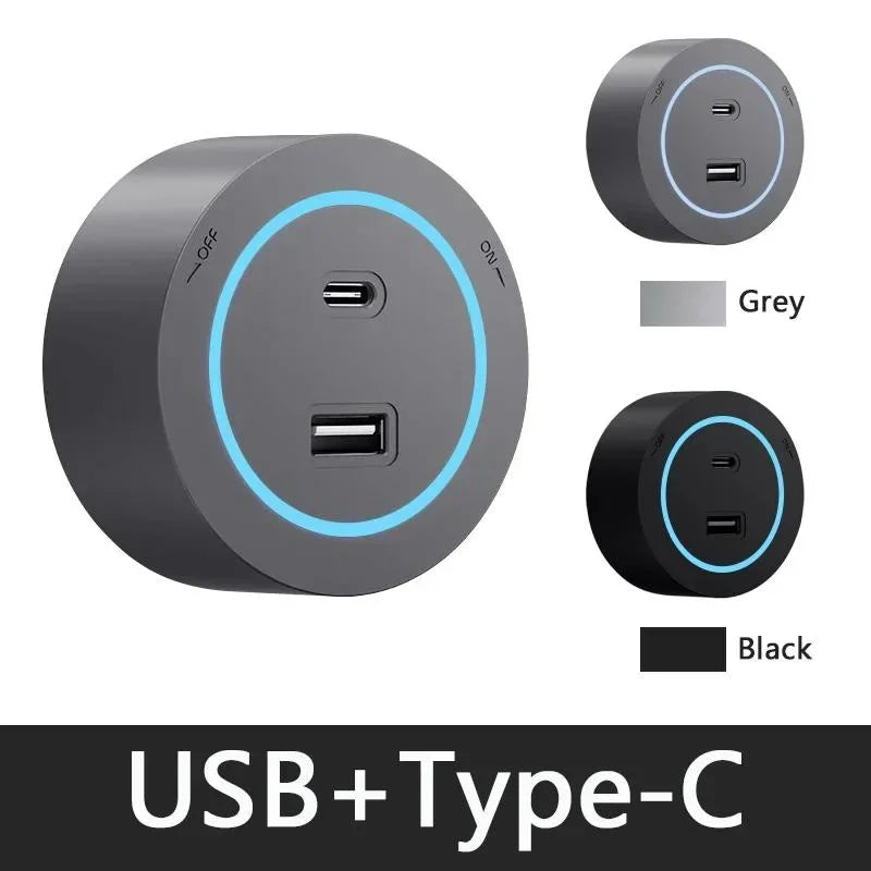 USB Type-C-Socket Type Wall-Mounted Track Power Rail with Movable Sockets