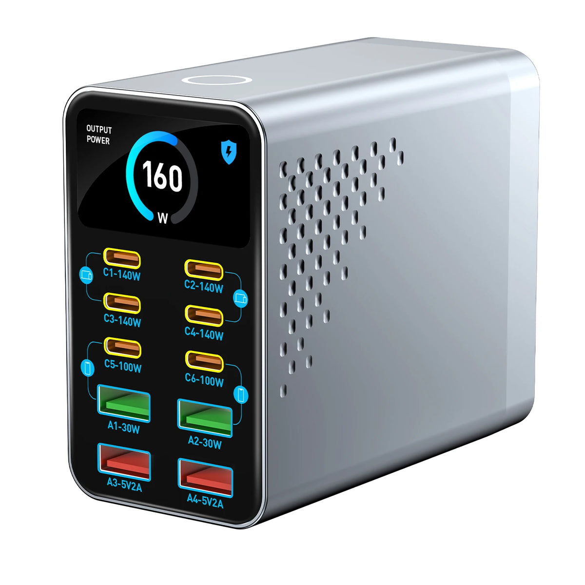 BR Plug Type 10‑Port GaN USB-C Desktop Charger – 140W PD Hub