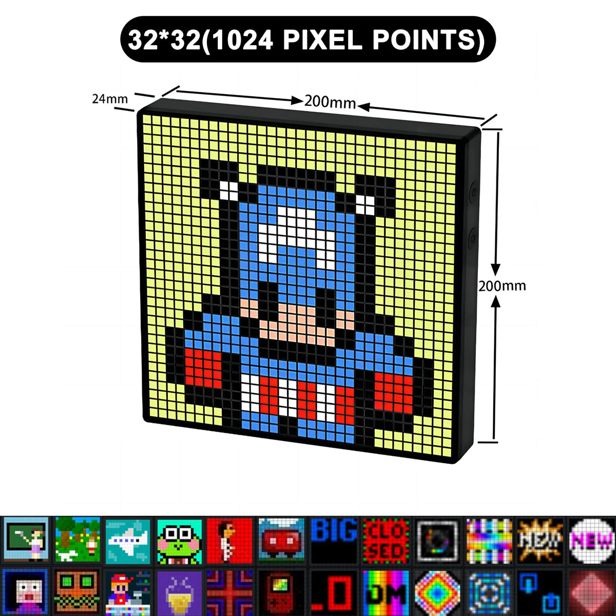 32x32 Emitting Color LED Pixel Art Display Frame 64x64 RGB Smart Night Light