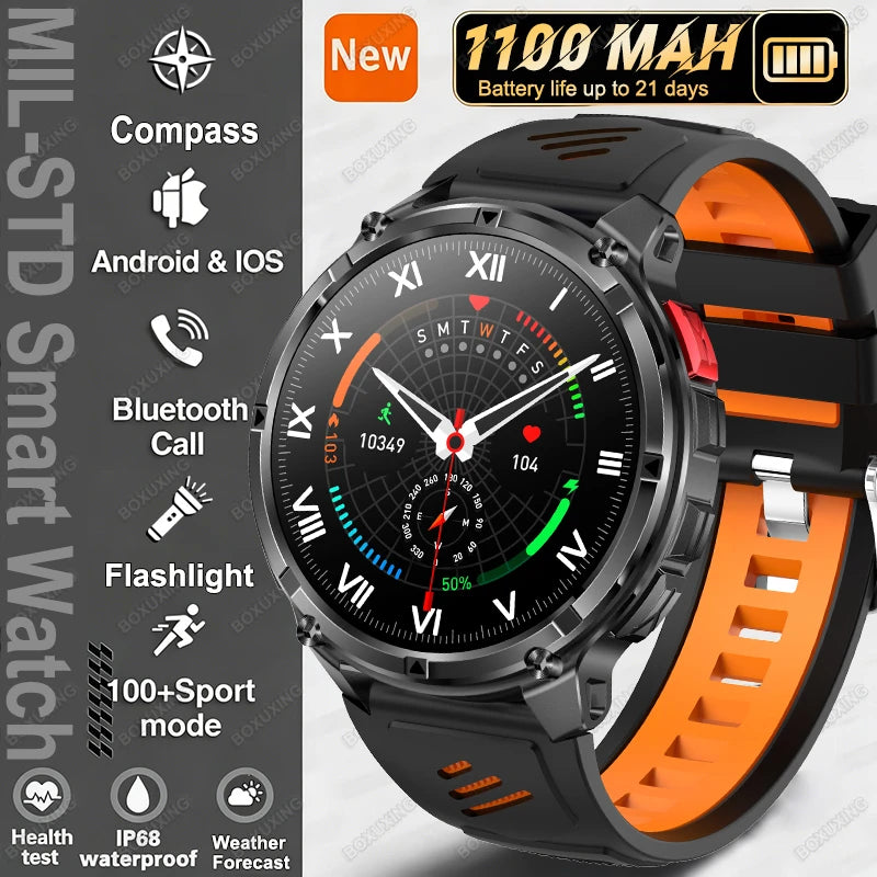 Black Orange Color Outdoor Smart Watch with GPS – 21-Day Battery & Calls
