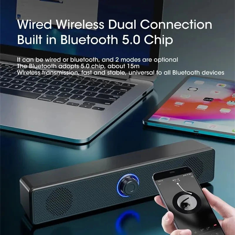 Bluetooth Computer Soundbar Speaker – 3D Stereo Bass