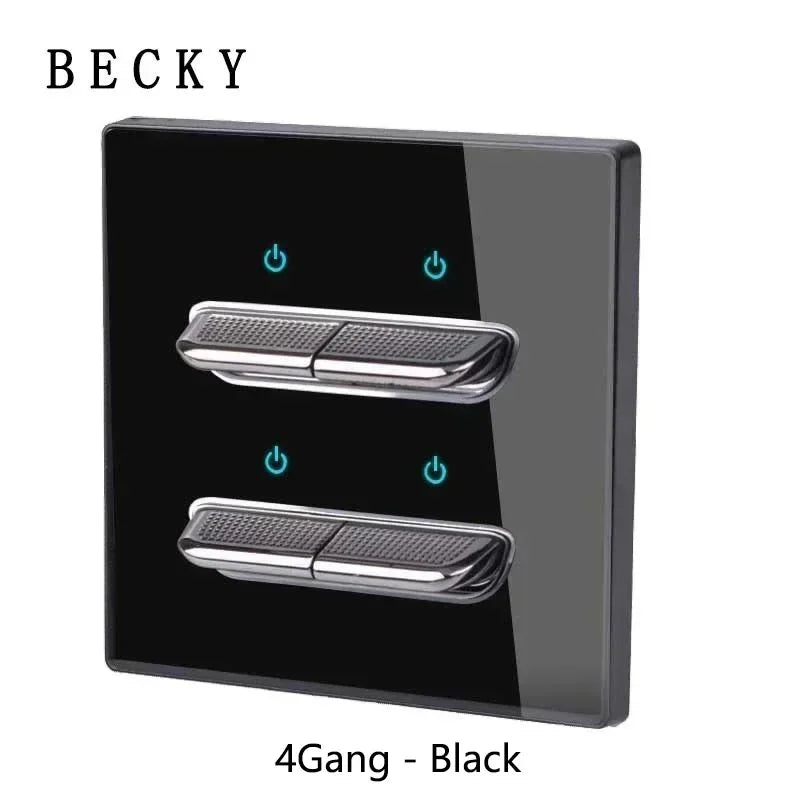 4Gang - Black Color Retro Glass Panel Toggle Light Switch with LED Indicator