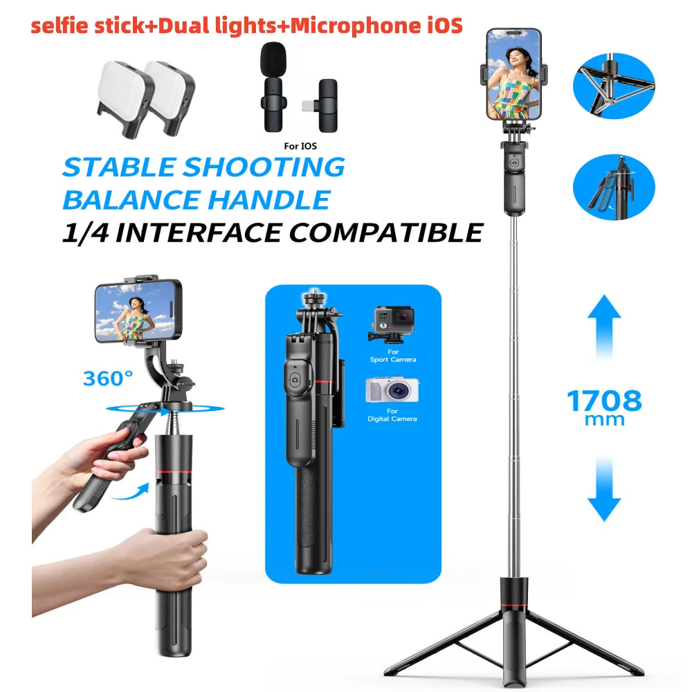 Option 4 Color Bluetooth Selfie Stick Tripod with 1708 mm Extendable Pole