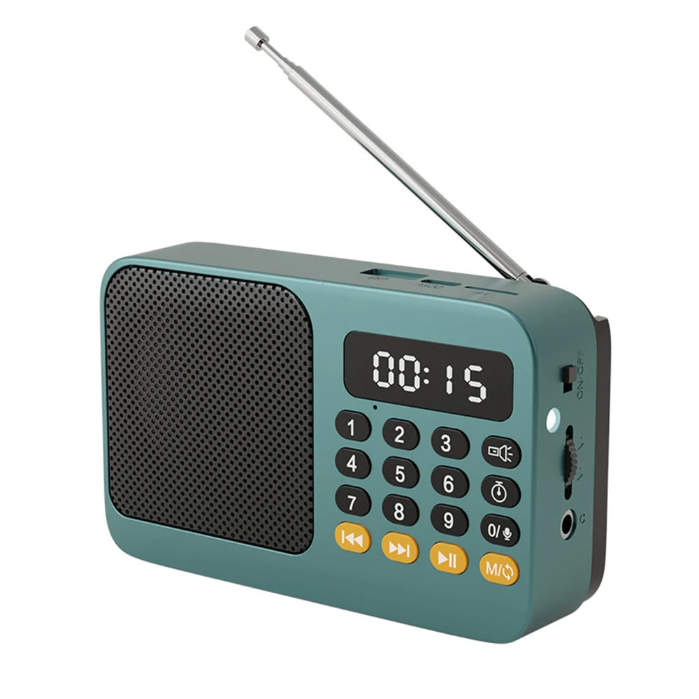 green Color Portable FM Radio Speaker With Bluetooth And Flashlight