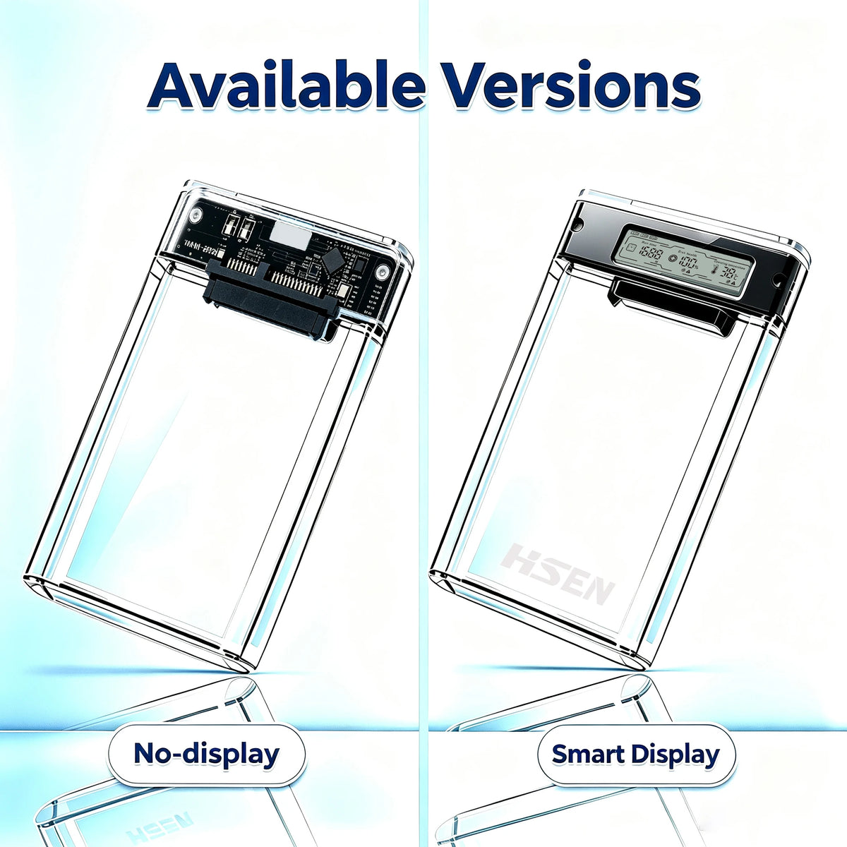 USB 3.0 2.5" HDD/SSD Enclosure Transparent SATA Hard Drive Case with Smart Display Real-Time Hard Disk Health Monitoring