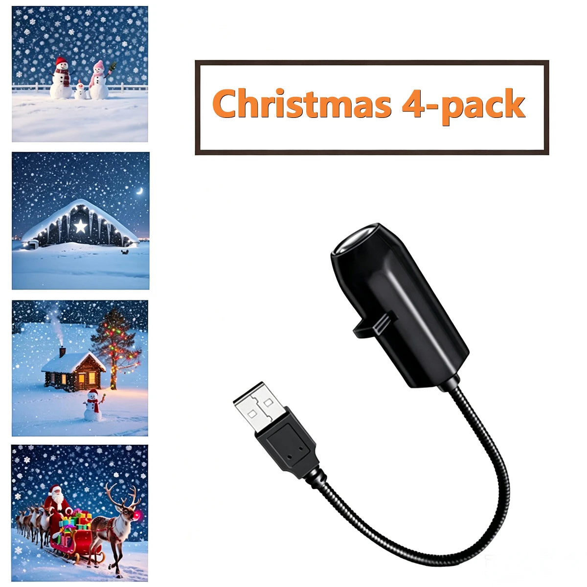 4 IN 1 Emitting Color USB Christmas Projector Light – Festive LED Patterns