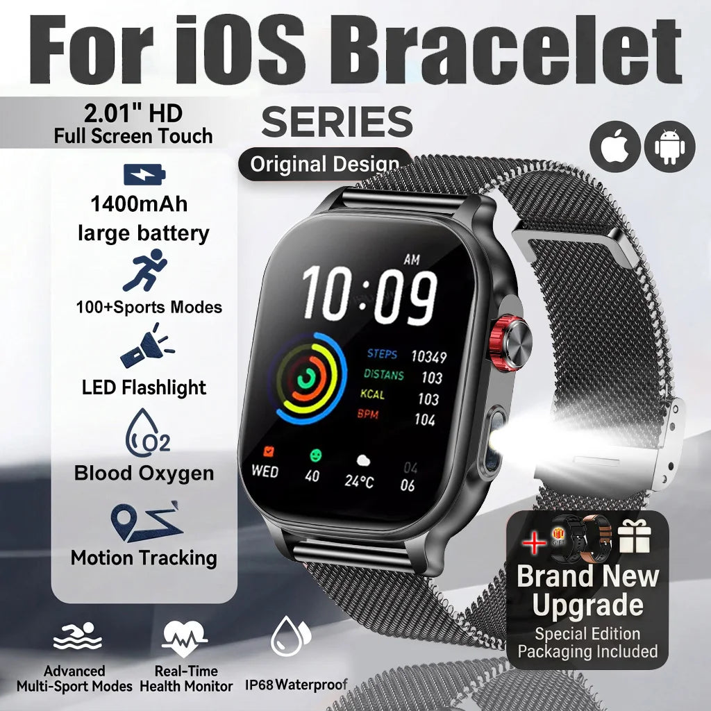 Black Mesh Belt 2A Color Rugged AMOLED Smart Watch With GPS, Flashlight & Calls