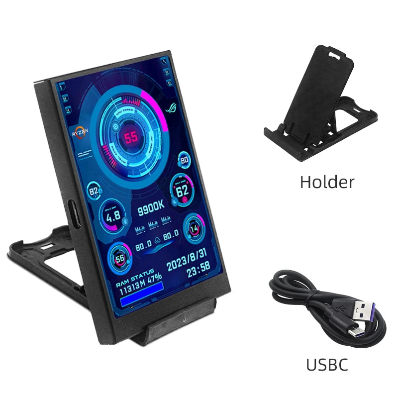 Black Color 3.5" USB Type-C PC Performance Monitor Screen IPS