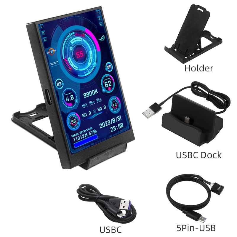 Black-Dock Color 3.5" USB Type-C PC Performance Monitor Screen IPS