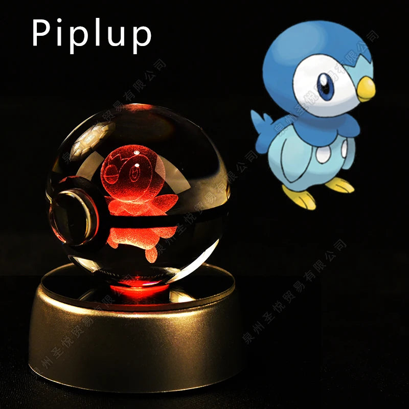 26 Piplup Emitting Color 3D Crystal Pokeball LED Night Light – Gift Statue