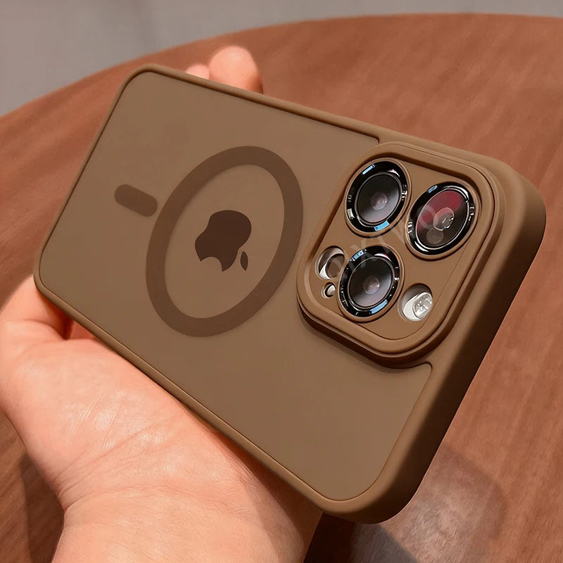 Dark Brown Color Matte Magnetic Armor Case For iPhone – Shockproof Cover