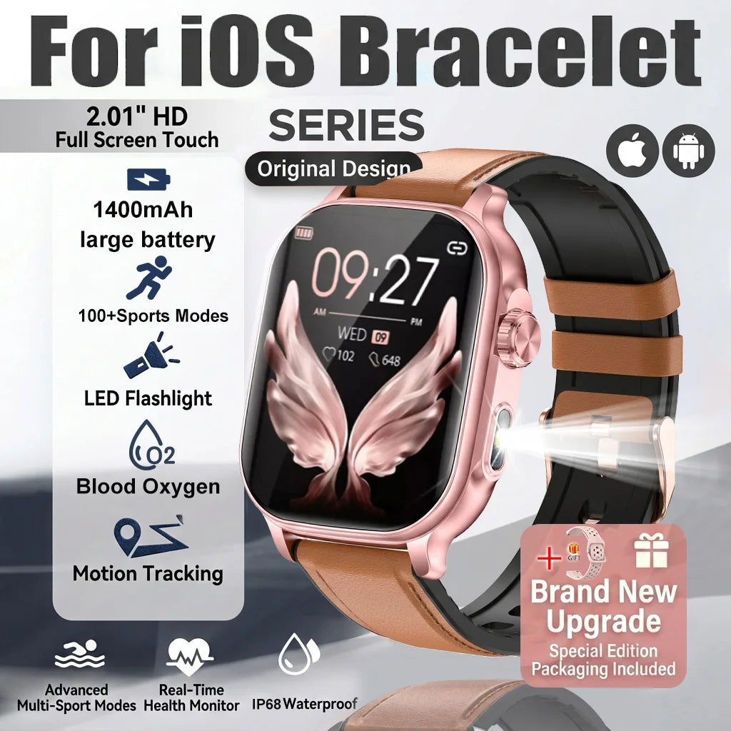 Brown Leather Color Rugged AMOLED Smart Watch With GPS, Flashlight & Calls