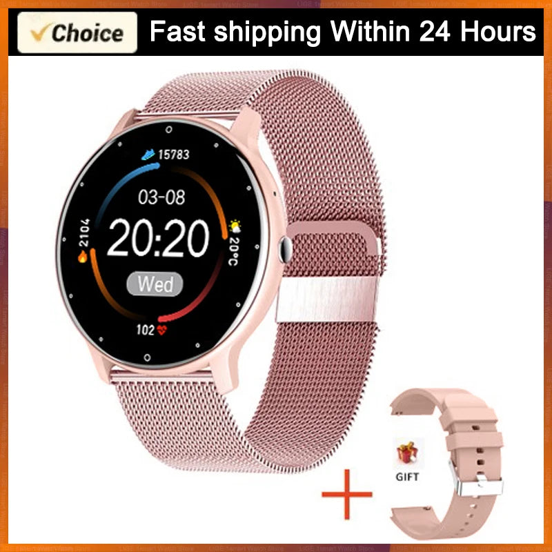 Mesh belt pink Color Waterproof Smart Watch With Heart Rate & Fitness Tracking