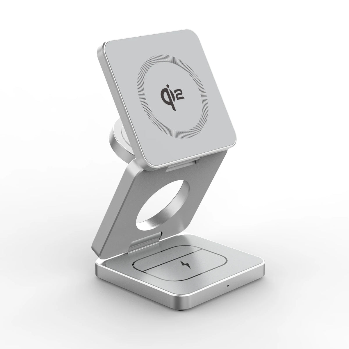 Qi2-Silver Color 3-in-1 Magnetic Wireless Charging Station for Apple