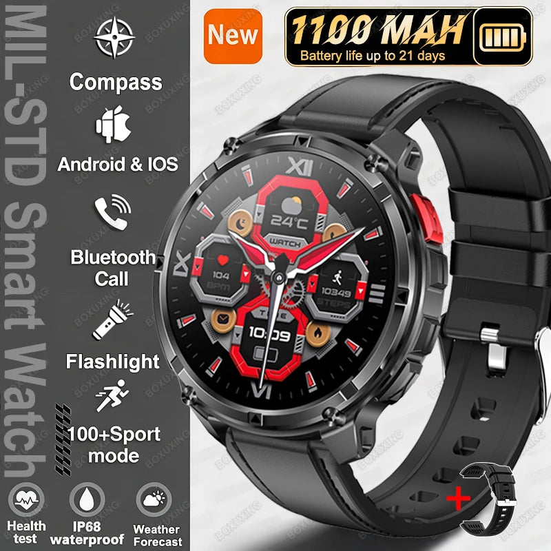 Black Leather Color Outdoor Smart Watch with GPS – 21-Day Battery & Calls