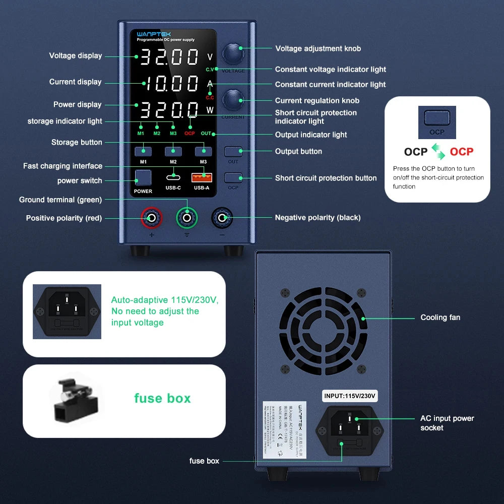 Adjustable DC Bench Power Supply 30V 10A – Digital Display