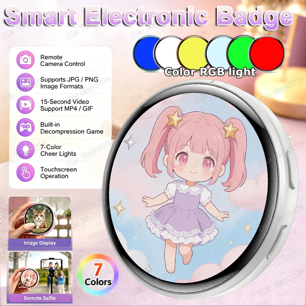 Wh Color Bluetooth Digital Anime Badge – Dynamic Display Pin