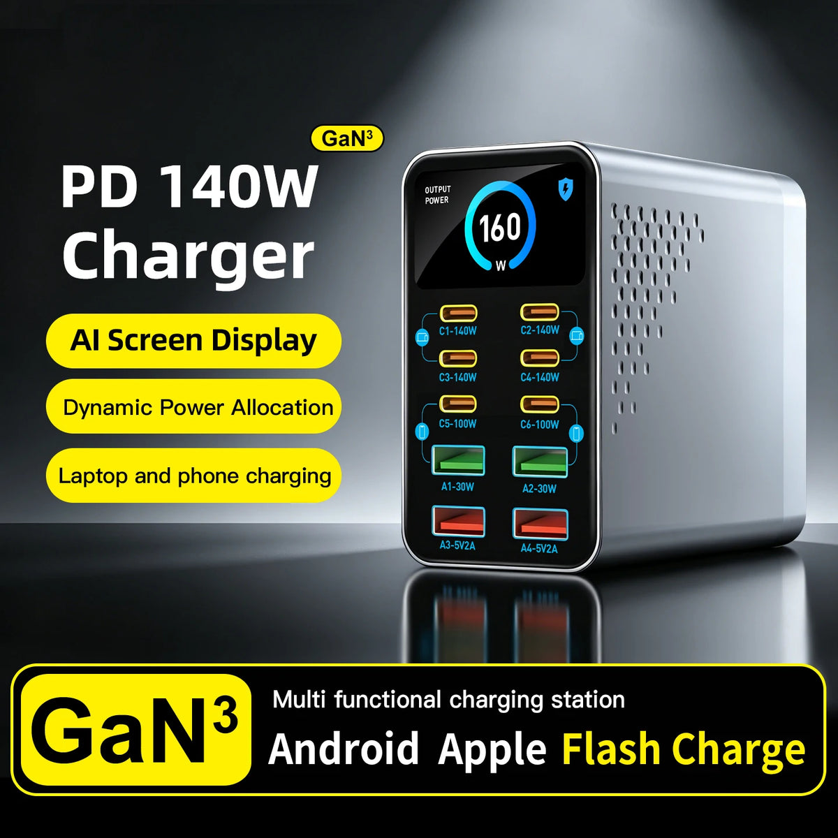 10‑Port GaN USB-C Desktop Charger – 140W PD Hub