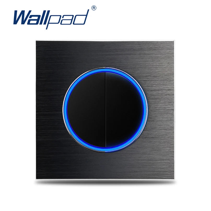 Black 2 Gang Color Aluminum Wall Light Switch With Round LED Push Button