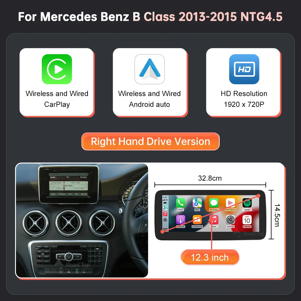 12.3 B class RHD Color Wireless CarPlay Android Auto Screen For Mercedes-Benz