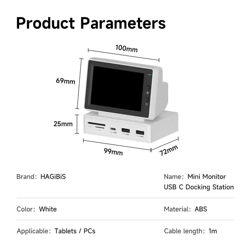 3.5 Inch IPS Mini PC Performance Monitor with USB-C Hub