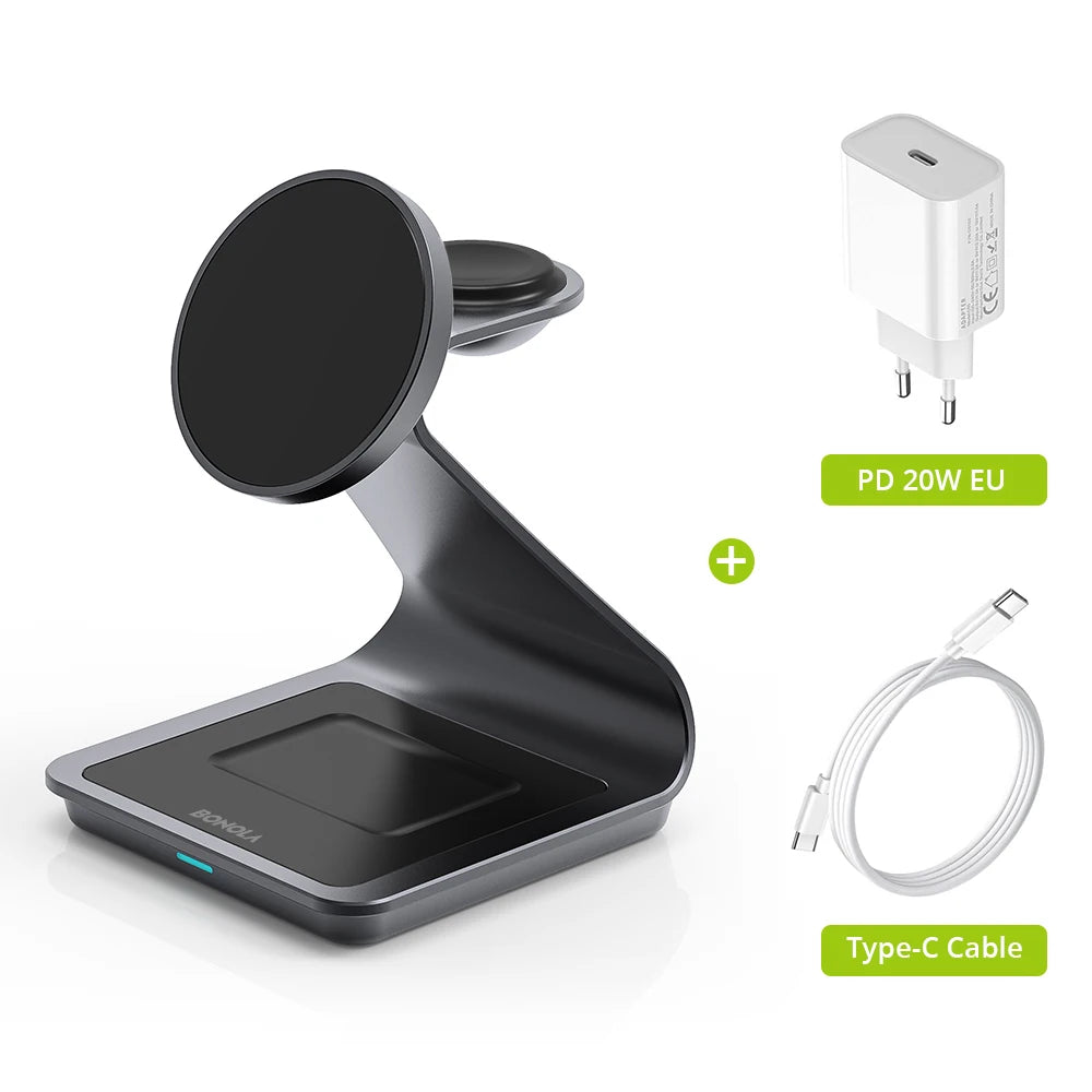 Black add20W EU Plug Color 3-in-1 Magnetic Wireless Charging Dock for Apple Devices