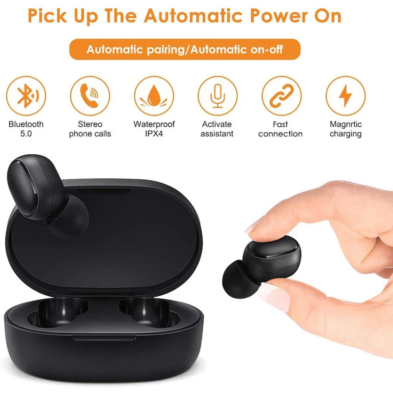 black Color TWS Bluetooth Earbuds with Mic – Noise Cancelling