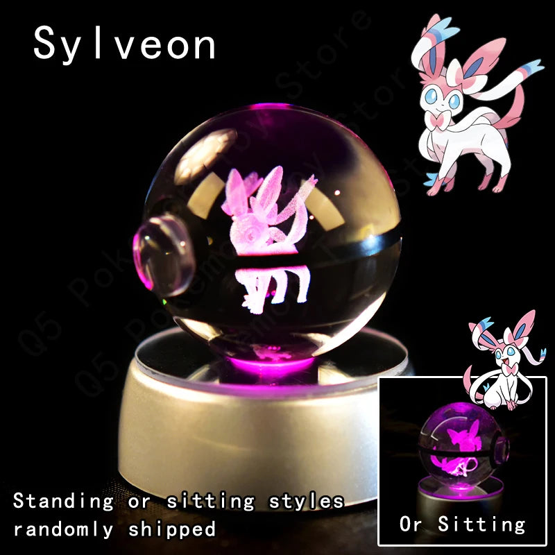19 Sylveon Emitting Color 3D Crystal Pokeball LED Night Light – Gift Statue