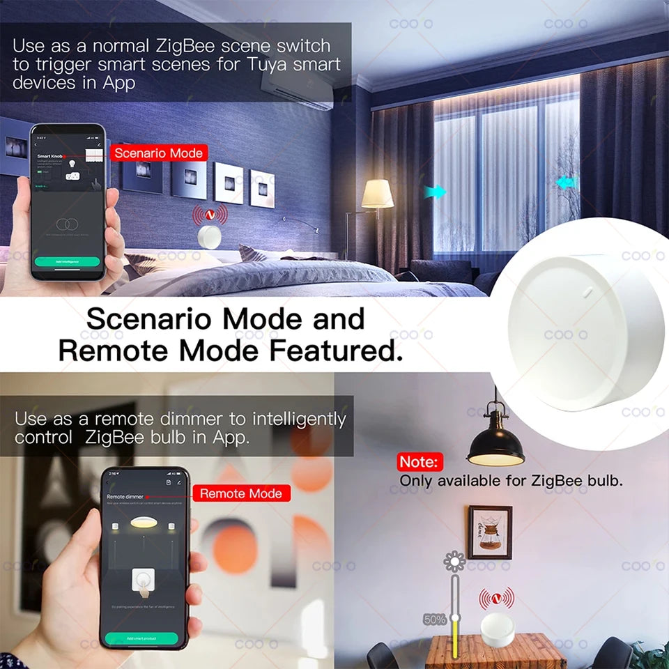 Tuya Zigbee Smart Knob Switch – Wireless Scene Dimmer
