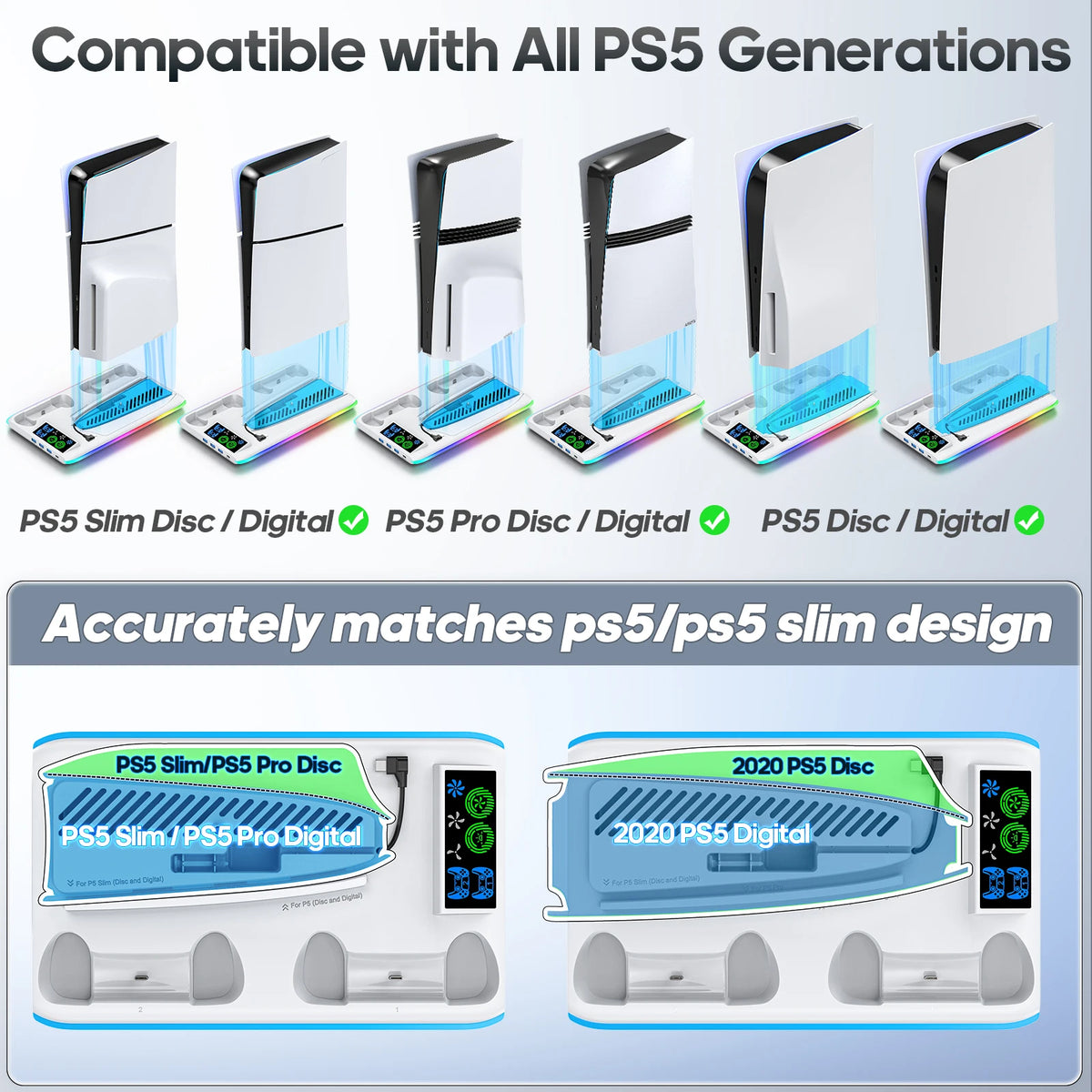 PS5 Cooling Stand With Dual Controller Charging Dock