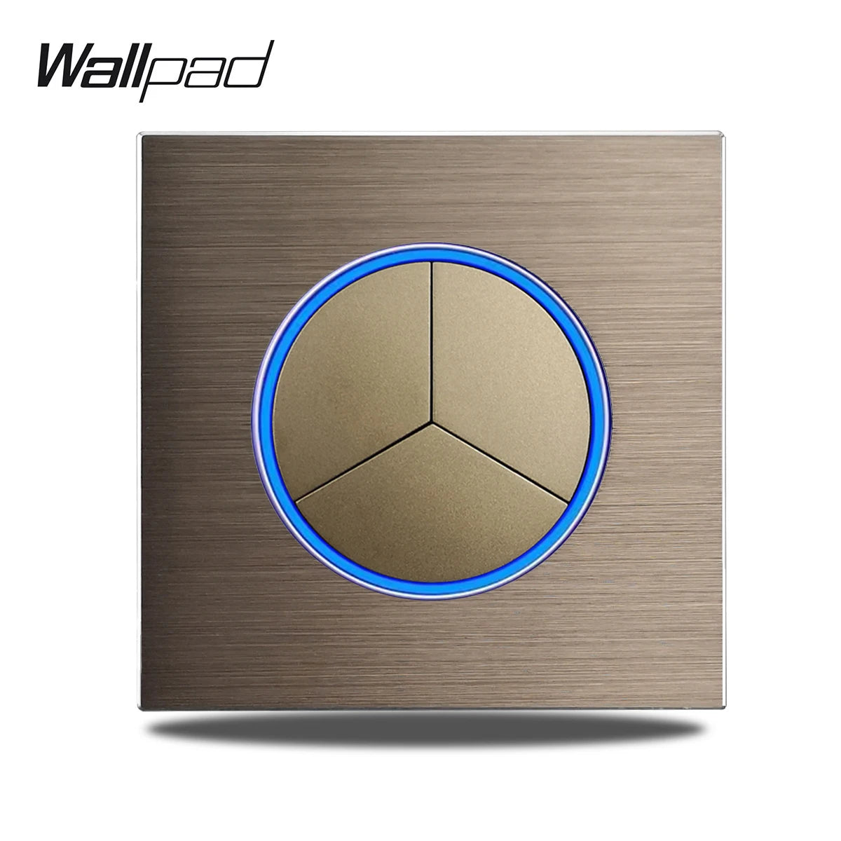 Brown 3 Gang Color Aluminum Wall Light Switch With Round LED Push Button