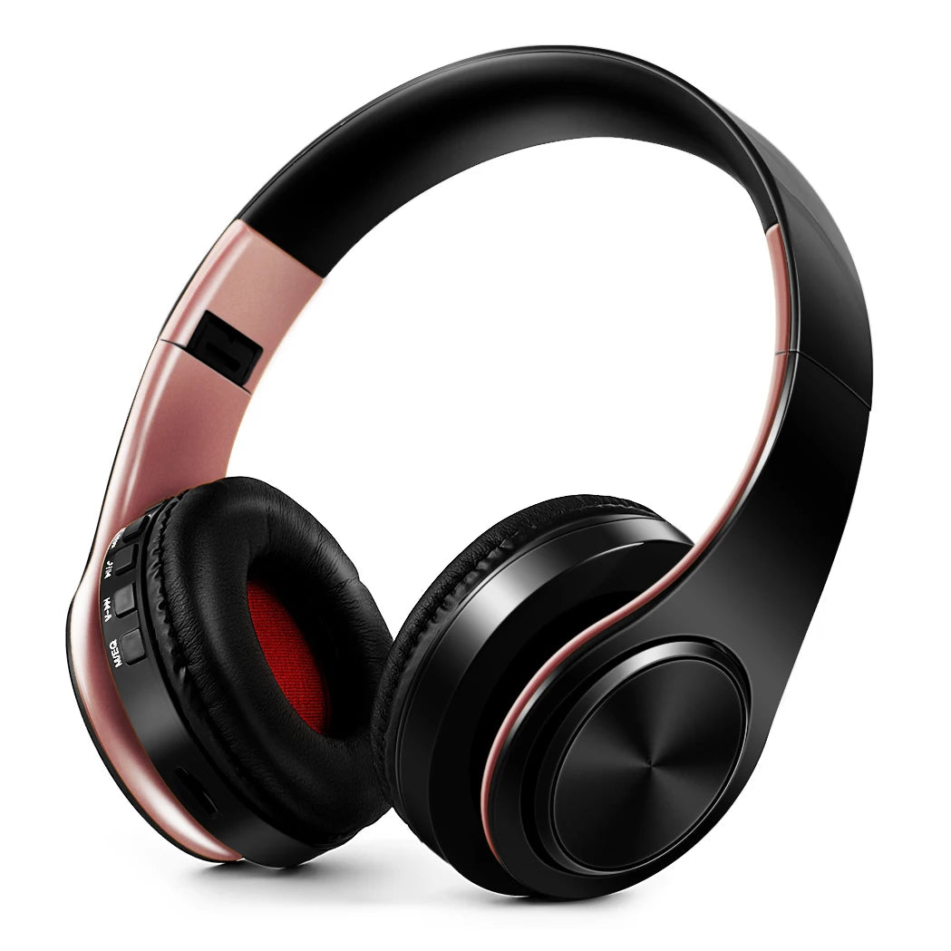 black rose gold Color Bluetooth Over-Ear Headphones With Mic, FM And TF Card