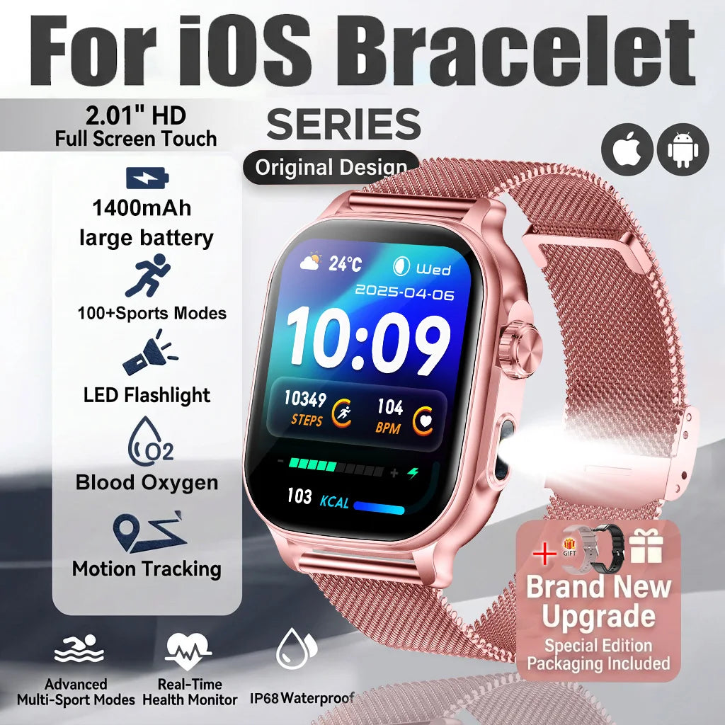 Pink Mesh Belt 2A Color Rugged AMOLED Smart Watch With GPS, Flashlight & Calls