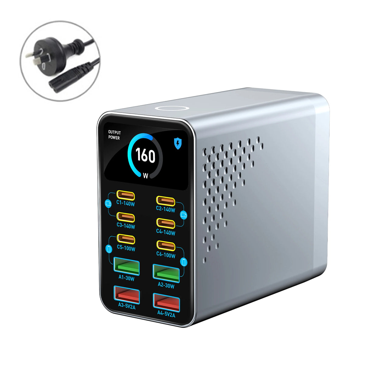 AU Plug Type 10‑Port GaN USB-C Desktop Charger – 140W PD Hub