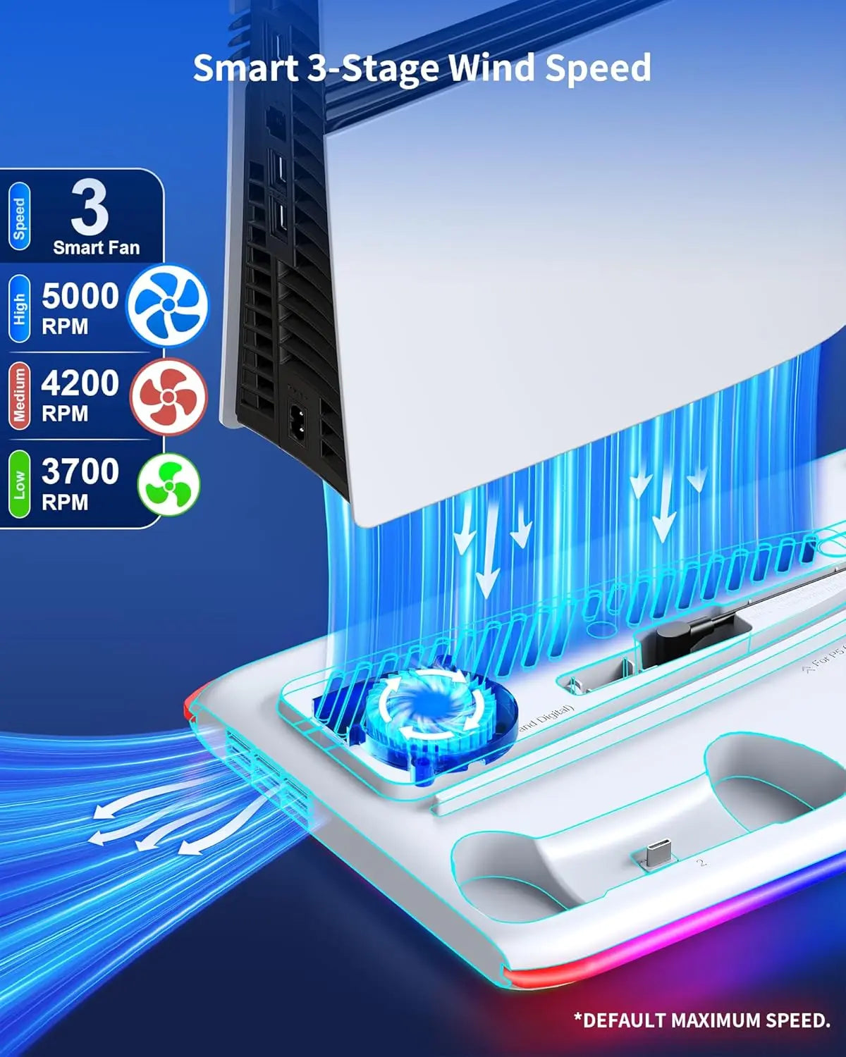PS5 Cooling Stand With Dual Controller Dock & RGB Lights